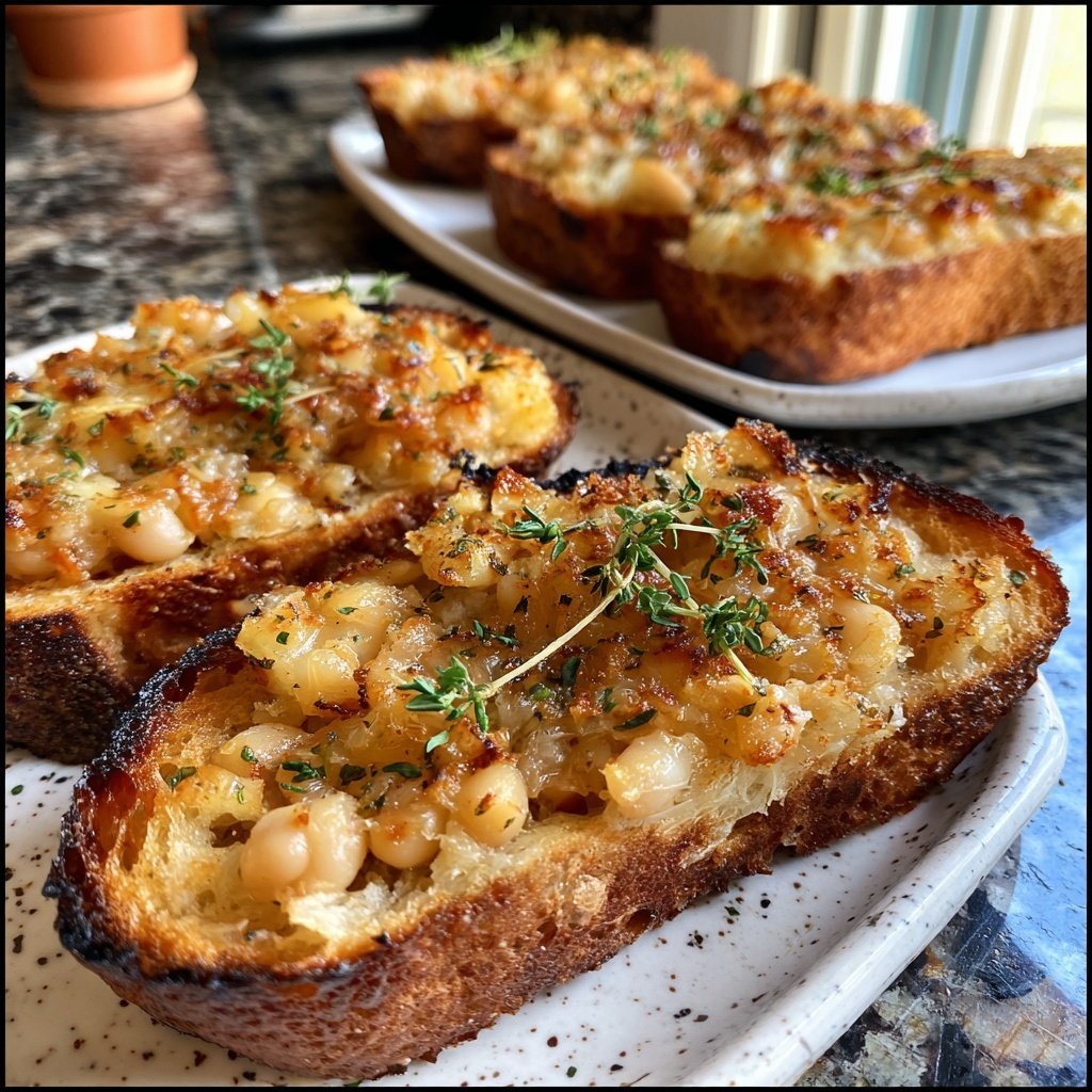 Caramelized Onion White Bean Toasts