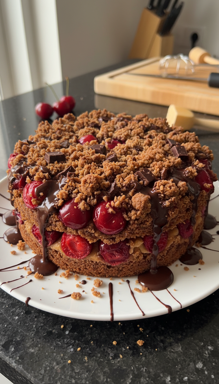 Cherry Chocolate Crumble Cake