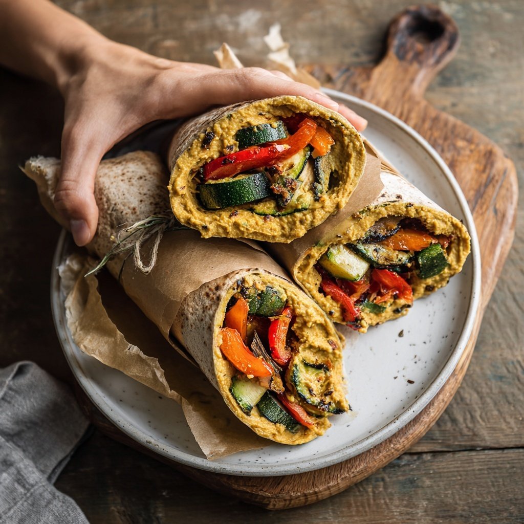 Roasted Vegetable Hummus Wraps