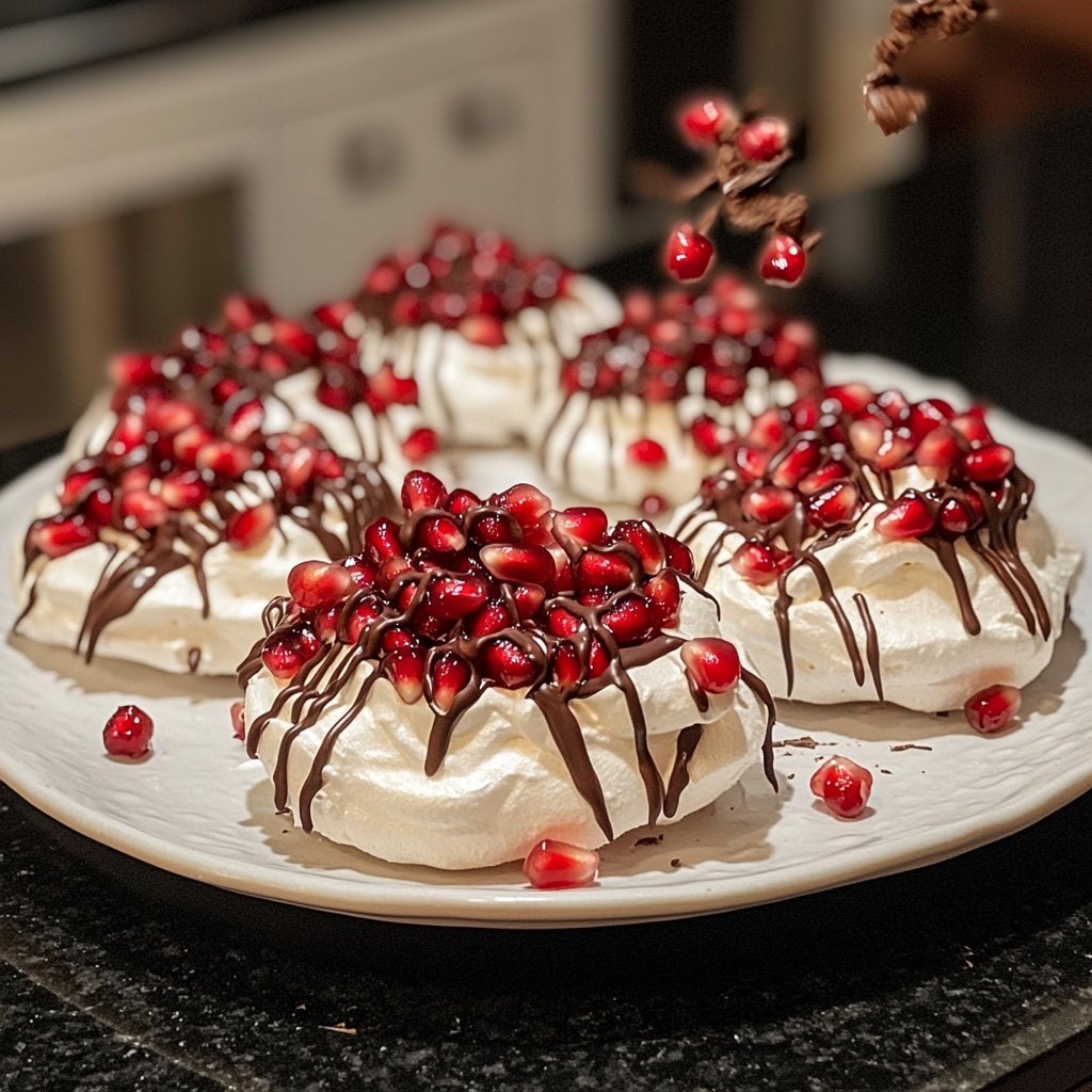 Vegan Pavlovas with Pomegranates and Chocolate