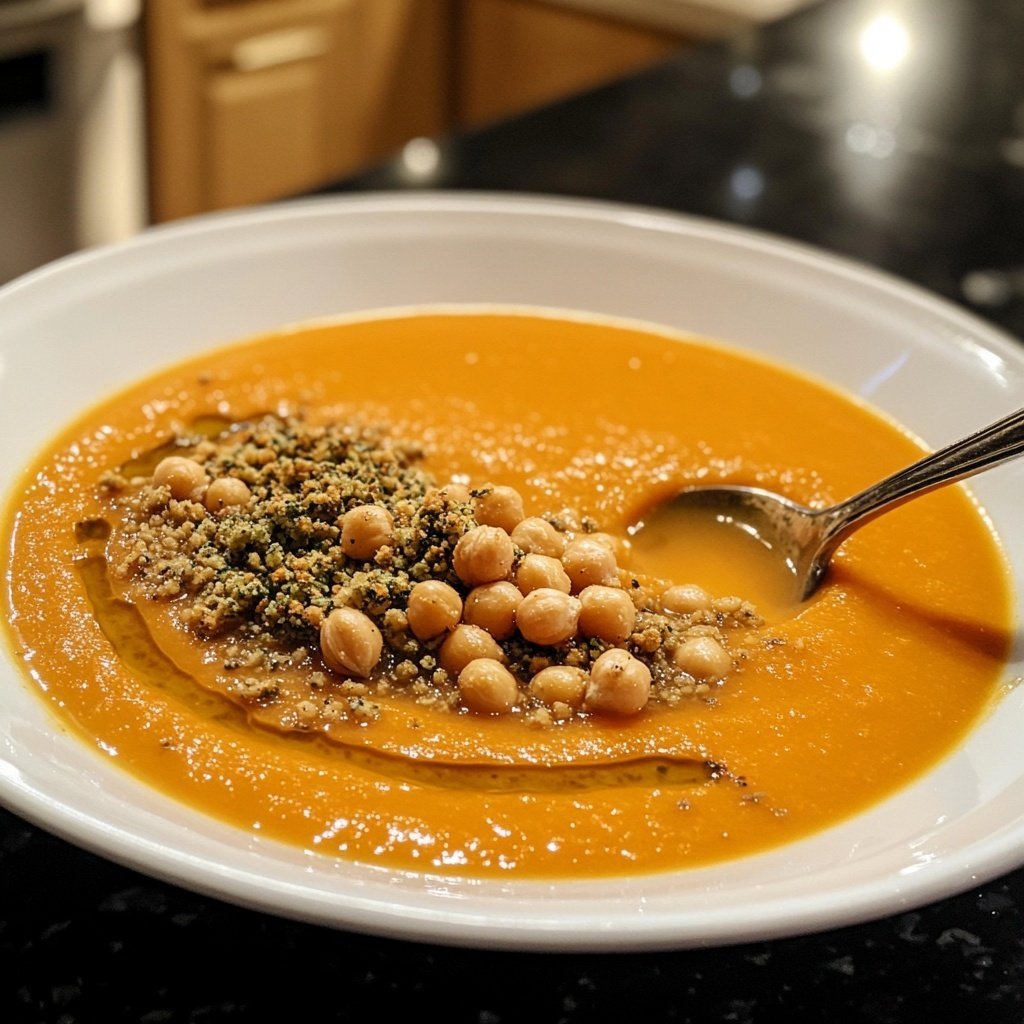 Roasted Carrot Soup with Za'atar and Chickpeas